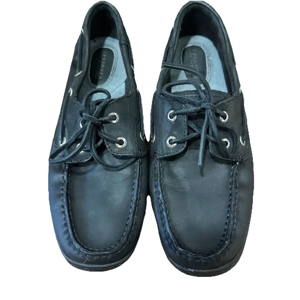 Sperry Original Womens Size 10 Triple Black Two Eye Comfort Leather Boat Shoes